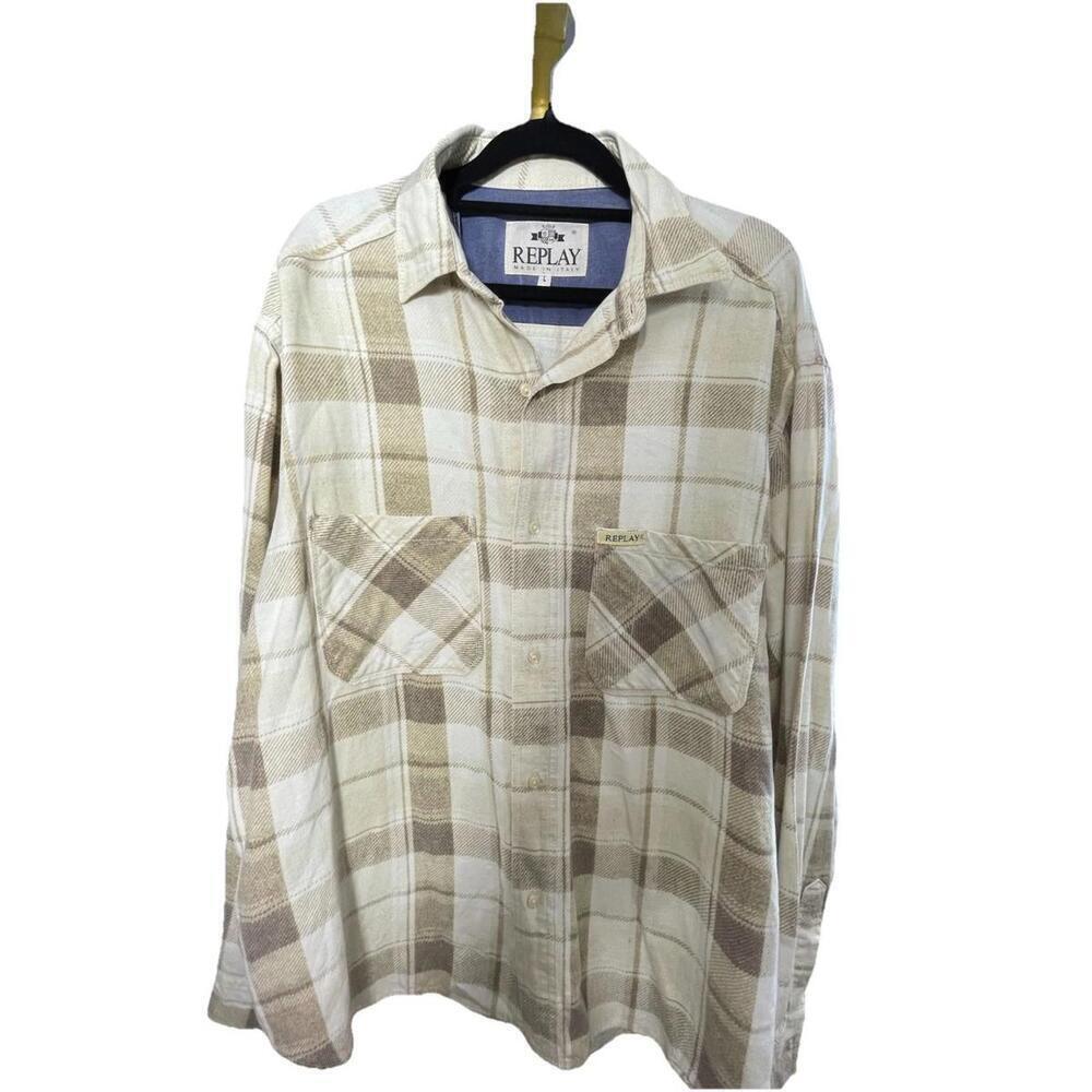 REPLAY MADE IN ITALY Unisex Double Chest Patch Pocket Plaid Shirt Size L